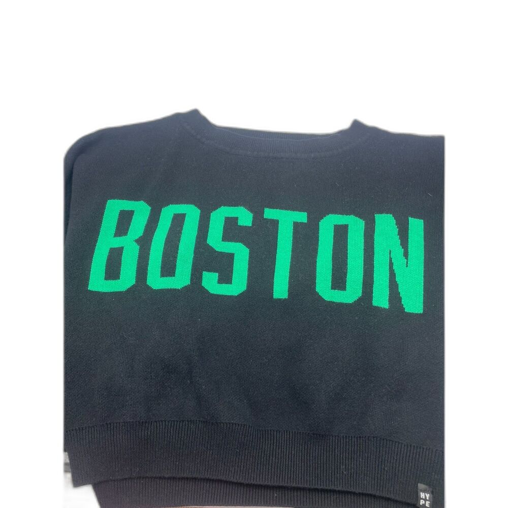 Hype & Vice L Boston University Cropped Crewneck Sweatshirt - Black & Green L